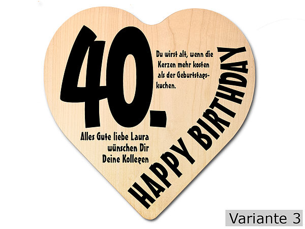 Geschenk zum 40. Geburtstag: Herz Holzschild mit Wunschtext - Online Geschenkeshop mit ...