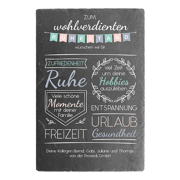 Geschenk zum Erreichen des Rentenalters Schiefertafel mit Widmung 20