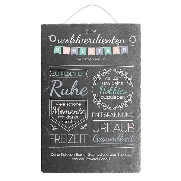 Geschenk zum Erreichen des Rentenalters Schiefertafel mit Widmung 20