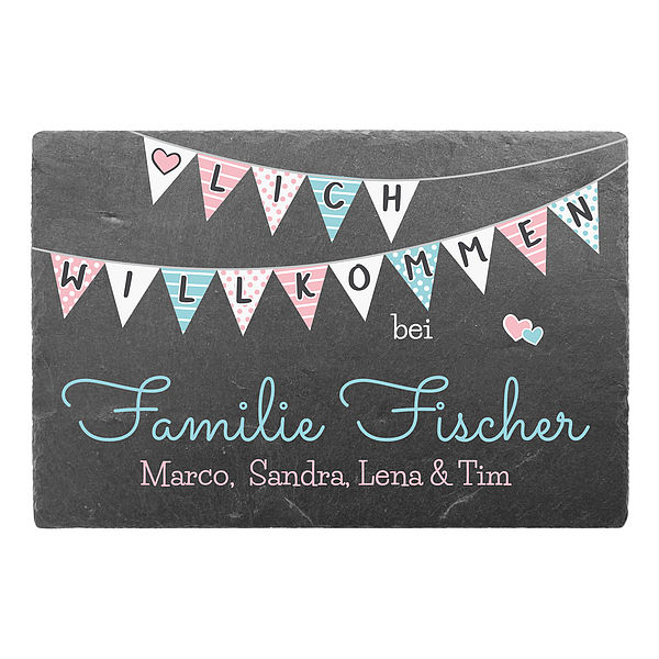 Herzlich Willkommen Schild aus Schiefer mit Personalisierung 300 x 200
