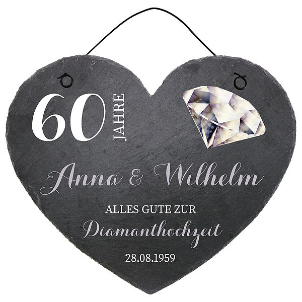 Schieferherz zum 60. Hochzeitstag Diamantene Hochzeit Größe 24 cm