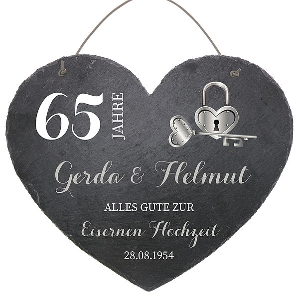 Schieferherz zum 65. Hochzeitstag Eisenere Hochzeit Größe 24 cm Eiserne