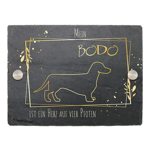 Schieferschild Mein Hund ist ein Herz auf vier Pfoten mit Hundename