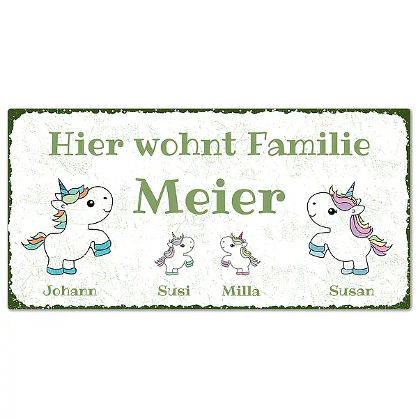 Schild mit Einhörnern und Namen 300 x 150mm