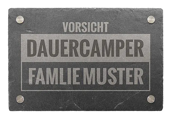 Türschild aus Schiefer 30 x 20 cm - Motiv Vorsicht Dauercamper