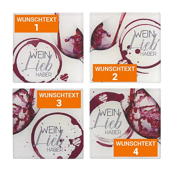 Untersetzer für Weinliebhaber 4er Set mit Wunschnamen 