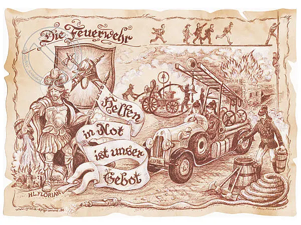 Kunstbild Feuerwehr - braun / schwarz