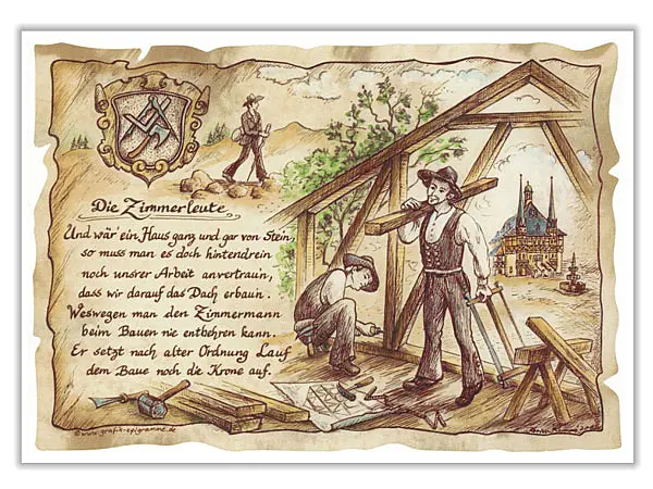 Kunstbild Zimmerleute - farbig
