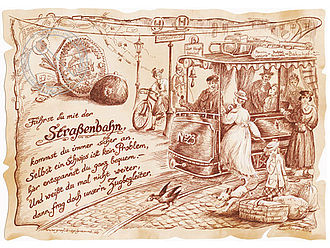 Kunstbild Straßenbahn - braun / schwarz Kunstbild Straßenbahn - braun / schwarz