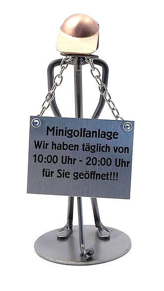 Schraubenmännchen Golfspieler mit Schild Schraubenmännchen Golfspieler mit Schild