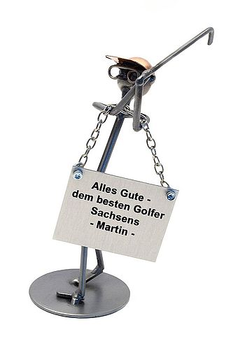 Schraubenmännchen Golfspieler mit Schild Schraubenmännchen Golfspieler mit Schild