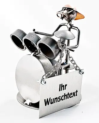 Metallmann Schlagzeuger / Drummer- Wired Line  mit Schild und ihrem Wunschtext
