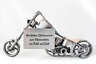 Schraubenmännchen Chopper mit Schild