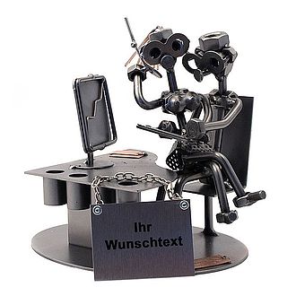 Schraubenmännchen Büropaar mit Schild Schraubenmännchen Büropaar mit Schild