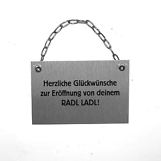 Schraubenmännchen Fahrradmechaniker mit Schild