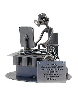 Schraubenmännchen Buchhalter oder Bankkaufmann mit Schild Schraubenmännchen Buchhalter oder Bankkaufmann mit Schild