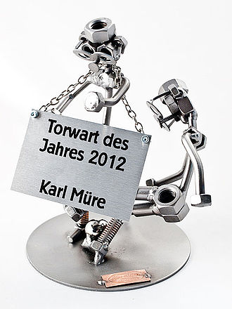 Schraubenmännchen Fußball Torwart mit Schild Schraubenmännchen Fußball Torwart mit Schild