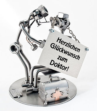 Schraubenmännchen Allgemeinmediziner mit Schild Schraubenmännchen Allgemeinmediziner mit Schild