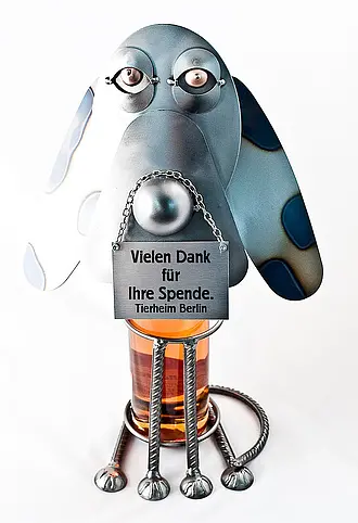 Weinflaschenhalter Hund mit Schild