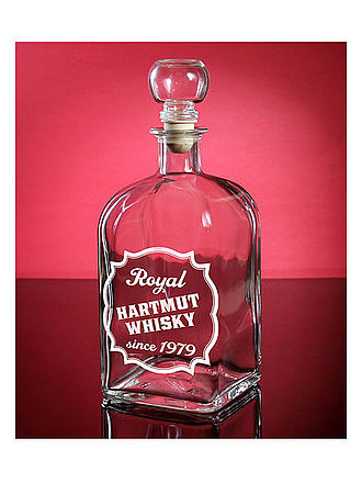 Whiskykaraffe mit graviertem Wunschtext - Stopfen Kugel Glas Whiskykaraffe mit graviertem Wunschtext - Stopfen Kugel Glas