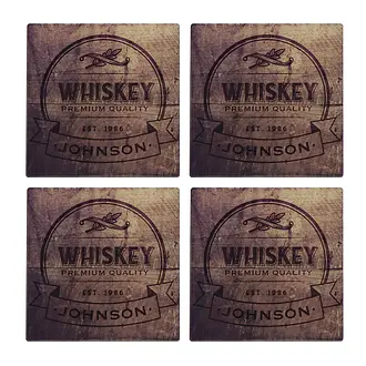 4er Set Untersetzer für Whiskyfans mit eigenem Namen Design 3