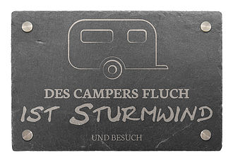Dekoschild aus Schiefer 30 x 20 cm - Motiv Wohnwagen Dekoschild aus Schiefer 30 x 20 cm - Motiv Wohnwagen