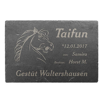 Schild für Pferdebox aus Schiefer mit Lasergravur ohne Befestigung Schild für Pferdebox aus Schiefer mit Lasergravur ohne Befestigung