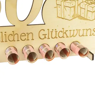Geldgeschenk zum Geburtstag - aus Holz mit Gravur 