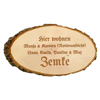 Holzrindenschild als Türschild