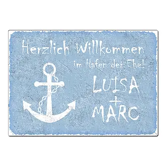 Geschenk zur Hochzeit "Hafen der Ehe" Schild A3 hellblau