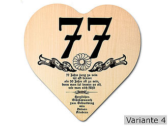 Holzherz mit Wunschtext zum 77.Geburtstag rustikal