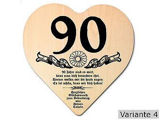 Holzherz mit Wunschtext zum 90.Geburtstag Rustikal