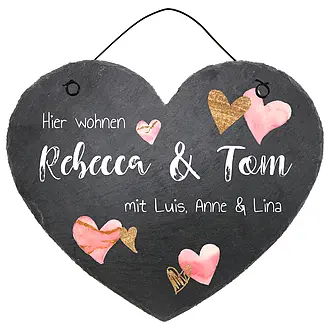 Türschild in Herzform aus Schiefer mit Herzen in der Größe 24 cm Design  Hearts - Geschenke online kaufen - individuelle und personalisierte  Geschenkideen mit Text oder Foto