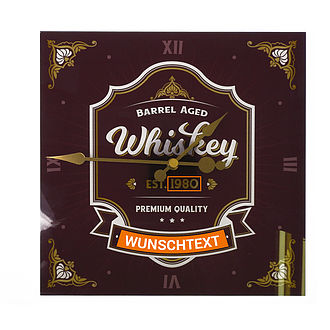Uhr im Whiskey-Design mit Namen und Jahreszahl 30x30cm bordeaux Uhr im Whiskey-Design mit Namen und Jahreszahl 30x30cm bordeaux