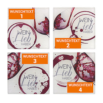 Untersetzer für Weinliebhaber 4er Set mit Wunschnamen Untersetzer für Weinliebhaber 4er Set mit Wunschnamen