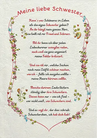 Urkunde für die liebe Schwester