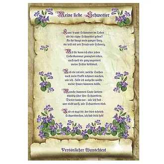 Urkunde für die Schwester