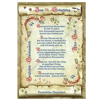 Urkunde zum 44. Geburtstag
