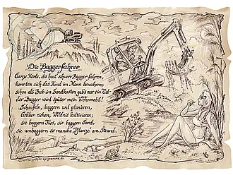 Kunstbild Baggerfahrer - braun / schwarz