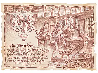 Kunstbild Druckerei - braun / schwarz