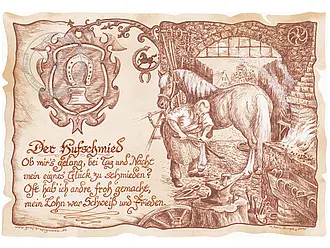 Kunstbild Hufschmied - braun / schwarz