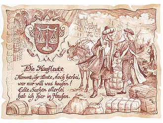Kunstbild Kaufleute - braun / schwarz