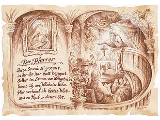 Kunstbild Pfarrer - braun / schwarz