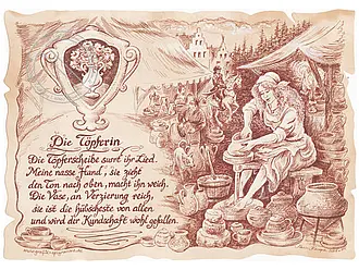 Kunstbild Töpferin - braun / schwarz