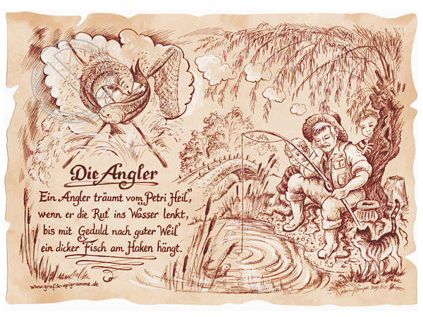 Sportbild günstig Kaufen-Sportbild Angler auf Antikpapier im A4-Format. Sportbild Angler auf Antikpapier im A4-Format <![CDATA[Der Versand des Bildes mit dem optional erhältlichen Bilderrahmen erfolgt in 2 getrennten Lieferungen.]]>. 
