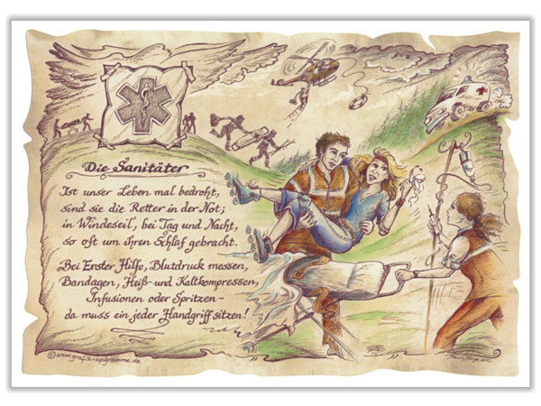mit dem günstig Kaufen-Zunftbild Sanitäter auf Antikpapier im A4-Format. Zunftbild Sanitäter auf Antikpapier im A4-Format <![CDATA[Der Versand des Bildes mit dem optional erhältlichen Bilderrahmen erfolgt in 2 getrennten Lieferungen.]]>. 