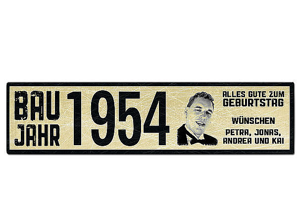 Geburtstagsschild vintage look – historisches Nummernschild