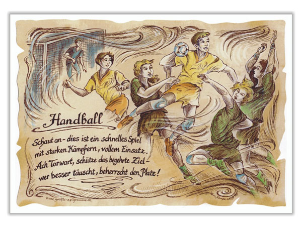 Sportbild günstig Kaufen-Sportbild Handball auf Antikpapier im A4-Format. Sportbild Handball auf Antikpapier im A4-Format <![CDATA[Der Versand des Bildes mit dem optional erhältlichen Bilderrahmen erfolgt in 2 getrennten Lieferungen.]]>. 