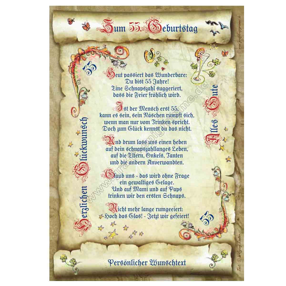 mit dem günstig Kaufen-Urkunde zum 55. Geburtstag mit Ihrem Wunschtext. Urkunde zum 55. Geburtstag mit Ihrem Wunschtext <![CDATA[Der Versand des Bildes mit dem optional erhältlichen Bilderrahmen erfolgt in 2 getrennten Lieferungen.]]>. 