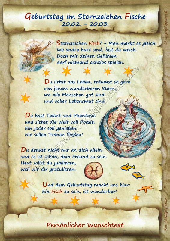 mit dem günstig Kaufen-Urkunde zum Geburtstag - Sternzeichen Fische. Urkunde zum Geburtstag - Sternzeichen Fische <![CDATA[Der Versand des Bildes mit dem optional erhältlichen Bilderrahmen erfolgt in 2 getrennten Lieferungen.]]>. 